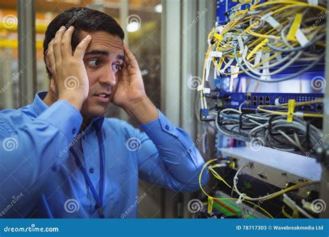 Technician Getting Stressed Over Server Maintenance Stock Image Image