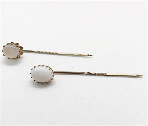 Antique Victorian Rose Gold Sterling Stick Pins Hat Pins Moonstone And