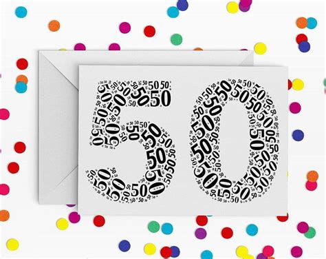 50 Birthday Card Number Fifty Card 50th Birthday Happy Birthday Card