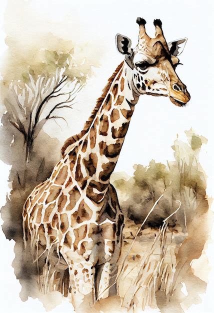 Premium Photo A Watercolor Painting Of A Giraffe In The Wild