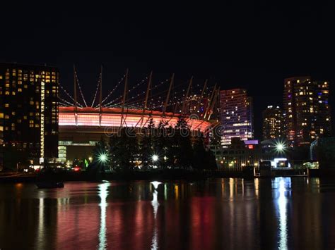 Stunning Night View Of False Creek Bay Vancouver Downtown With