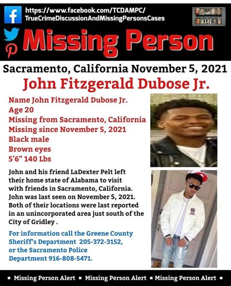 john fitzgerald dubose jr missing california 11 5 2021 tcdampc missing johndubose miss