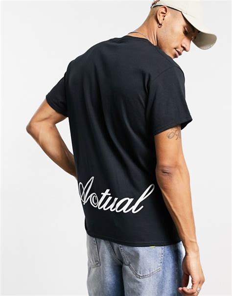 Asos Actual T Shirt In Black With Front And Back Logo Print Asos
