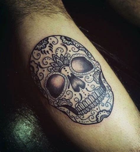 Cool Mens Inner Forearm Sugar Skull Tattoo Design Inspiration Skull