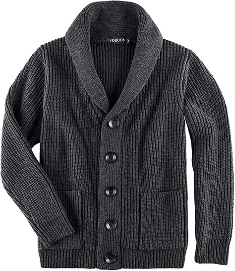 Voboom Mens Knitwear Button Down Shawl Collar Cardigan Sweater With