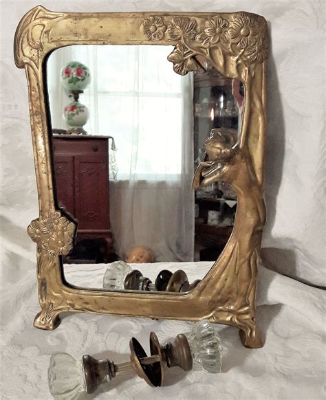 Antique Solid Brass Mirror Art Nouveau Frame Gold Photo Frames