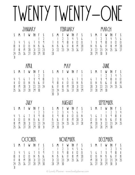 24 Pretty And Free Printable One Page Calendars For 2021 Calendar