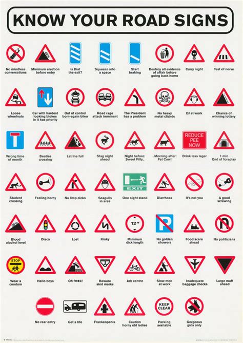 Road signs in malaysia are standardised road signs similar to those used in europe but with certain distinctions. POSTER : COMICAL : KNOW YOUR ROAD SIGNS - FREE SHIPPING ...