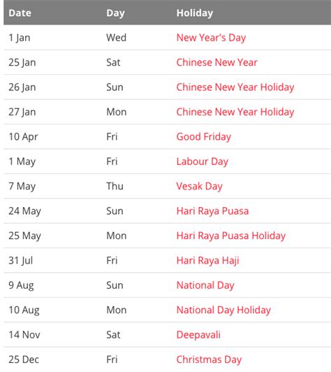 Singapore Calendar 2020 With Public Holidays Printable Literacy Basics