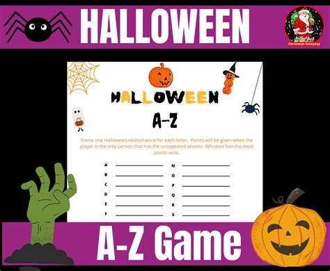 Halloween A Z Word Game Virtual Or Printable Halloween Costume Party