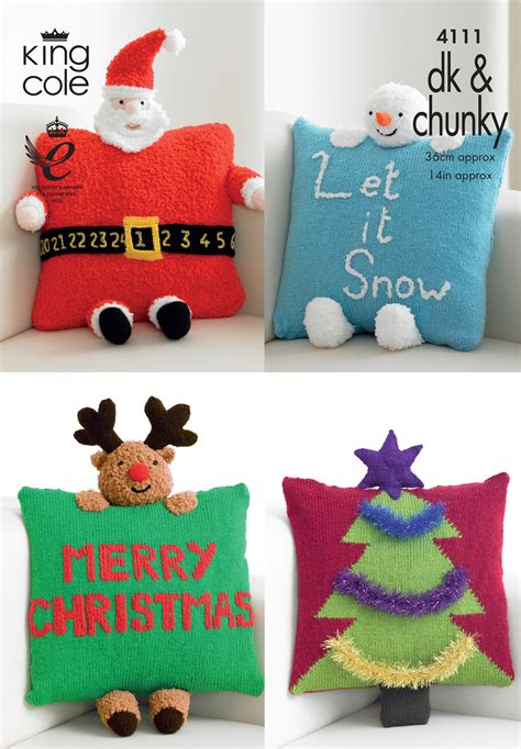 Easy to Follow Christmas Novelty Cushions Knitted in any King Cole DK 