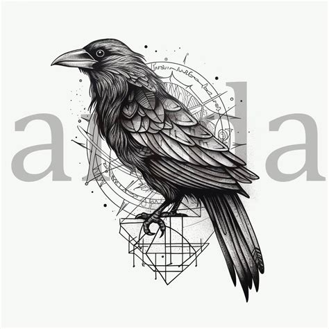 Crow Tattoo Design With Minimalist And Abstract Touches Etsy