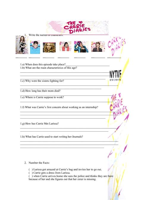 Movie Worksheet The Carrie Diaries Sex In The City