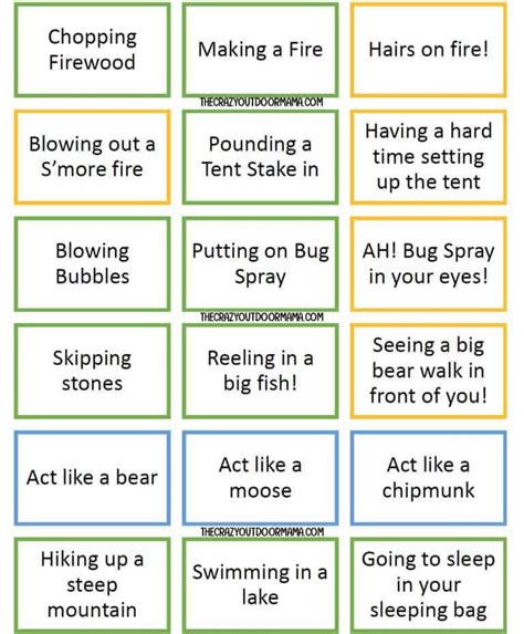 27 Fun Camping Charades Prompts Printable Pdf The Crazy Outdoor