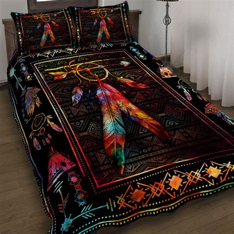 Native Feather Geembi Color Feather Native American Quilt Bedding Set