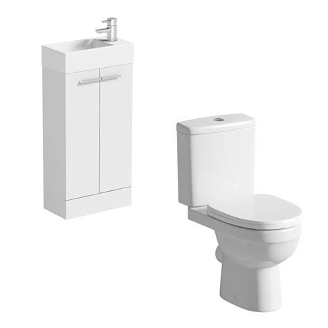 Clarity Compact White Cloakroom Suite With Contemporary Close Coupled Toilet Toilet And Sink