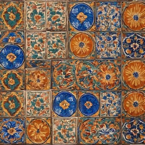 Premium Ai Image Colorful Vintage Ceramic Tiles Wall
