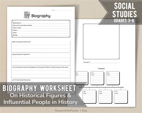 Biography Printable Worksheet On Historical Figures And Etsy