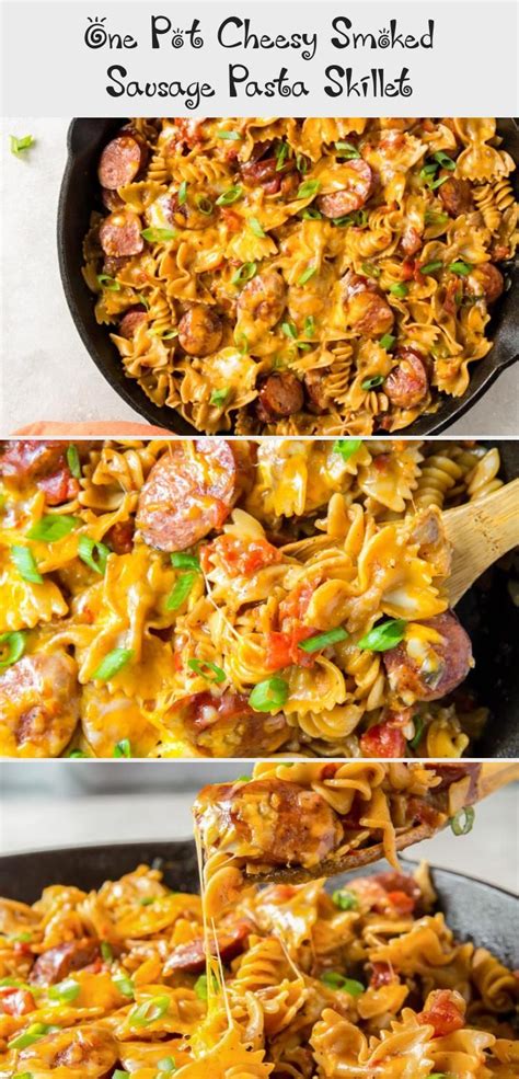 Melt butter in skillet and brown sausage, onion and green pepper. One Pot Cheesy Smoked Sausage Pasta Skillet, 2020