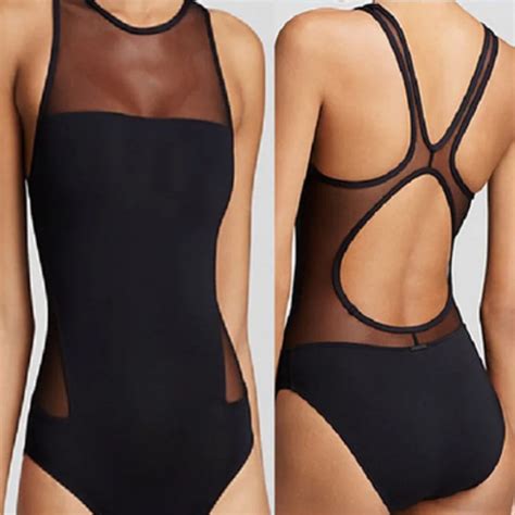 Black Mesh One Piece Swimsuit Swimwear For Women S Swimming Suit 2019 Sexy Sports Swim Bathing