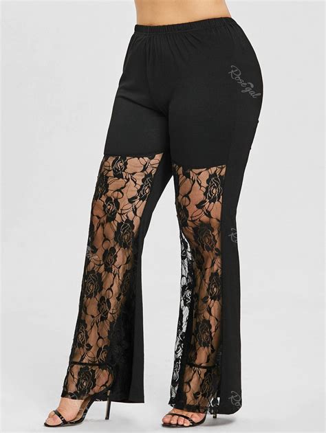 [27 off] rose lace insert plus size flare leggings rosegal