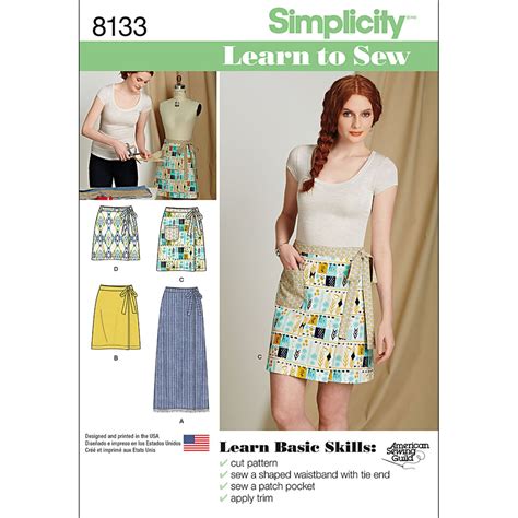 Simplicity Us8133a Easy To Sew Womens Wrap Skirt Sewing Pattern Kit Code 8133 Sizes 6 18