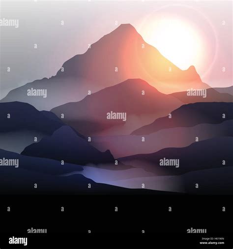 Mountain Landscape At Sunrise Vector Illustration Stock Vector Image