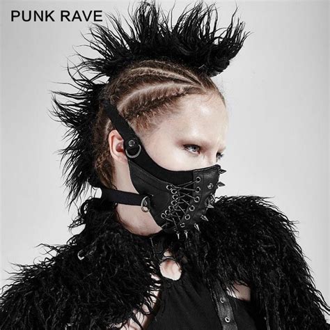 Punk Rave Women Rock Rivet Leather Motobike Mask Party Lace Up