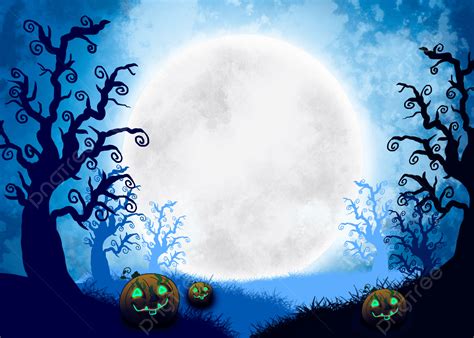 Background Halloween Malam Bulan Horor Bayangan Perbatasan Pohon Mati