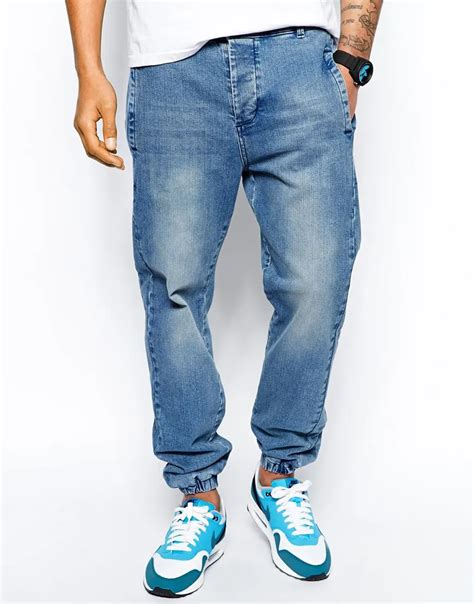 2016 Slim Fit Custom Men Jeans Jogger Sweatpant Blue Color Soft Washed