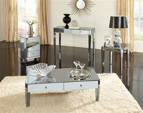 Parisian Smoked Mirrored Accent Table Sets For Living Room Furniture