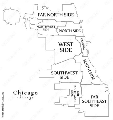 Modern City Map Chicago City Of The Usa With Boroughs And Titles