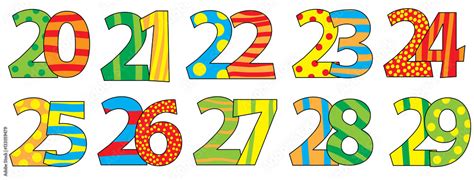 Cartoon Numbers 20 29 Isolated On White Background Stock Vector Adobe