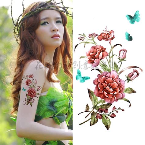 Colorful Big Flower Butterfly Body Art Sexy Waterproof Temporary Tattoo For Woman Flash Tattoo