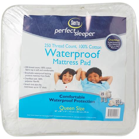 This waterproof mattress pad is ideal for twin/single bed with 39×75 inches dimensions. Serta Perfect Sleeper 250 Thread Count Waterproof Mattress ...