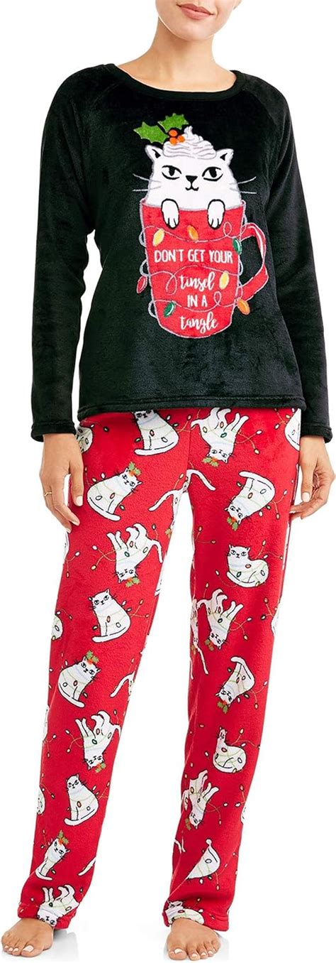 Buy Secrettreasure Womens Christmas Pajamas Cat Long Sleeve Plush Shirt