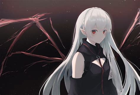 Hd Wallpaper 7ife Anime Girls Looking At Viewer Silver Hair Red Eyes Wallpaper Flare