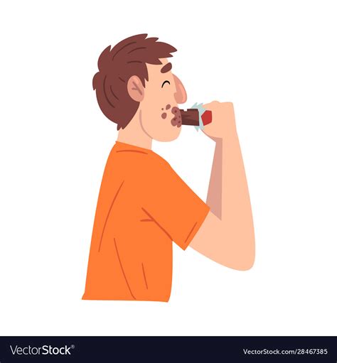 Guy Eating Chocolate Sweet Tooth Man Cartoon Vector Image