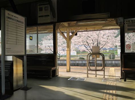 Cherry Blossoms Sakura Japanese Spring Train Stations Scenic No Smoking