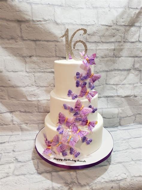 elegant purple butterfly sweet 16 cake