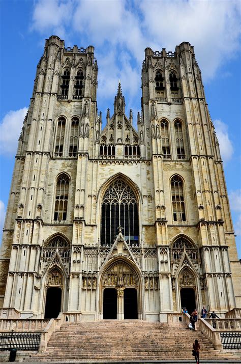 Cathedral Of St Michael And St Gudula Façade In Brussels Belgium