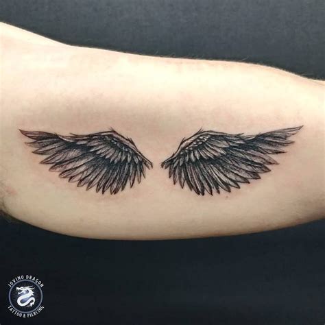Black And Grey Realistic Lines Angel Wings Tattoo Design Tribal Tattoo