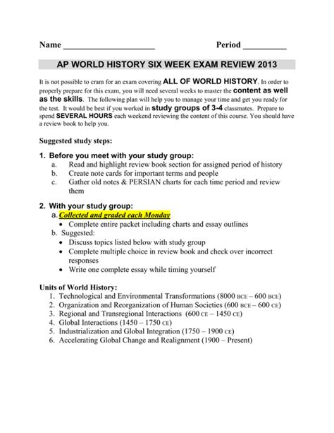 Ap World History Six Week Exam Review