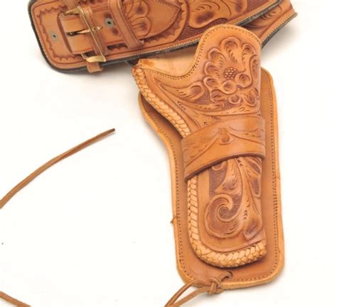 Mexican Tooled Leather Holster And Cartridge Belt For A 4 Small Frame