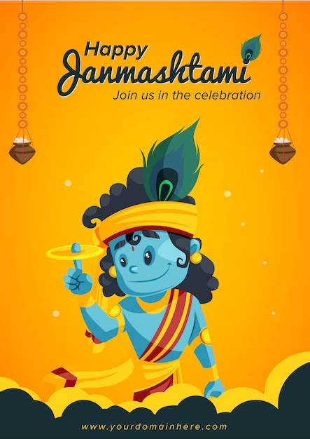 Happy Janmashtami Festival Banner And Poster Design Vector Premium