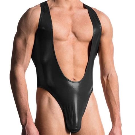 Buste Ouvert Latex Catsuit Hommes Faux Cuir Crotchless Gay Hommes