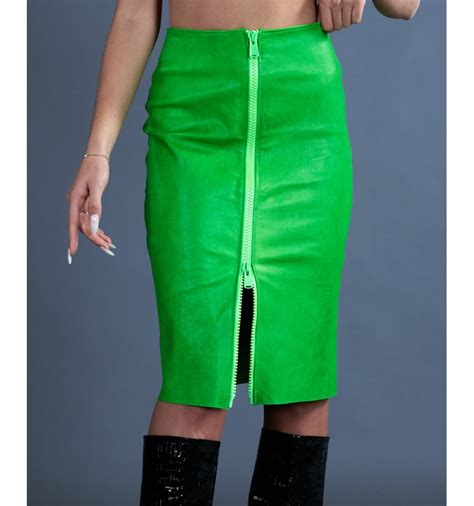 Women Leather Skirt High Waist Leather Skirt Green Sax Admilano It