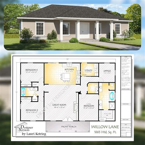 Willow Lane House Plan 1665 Square Feet Etsy Ranch House Plans