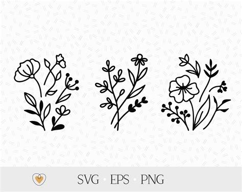 Wildflower Svg Bouquet Svg Floral Branch Png Simple Flower Etsy