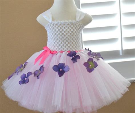 Child Tutu Dress Or Skirt W Purple Flowers Pink Ribbon And Pink